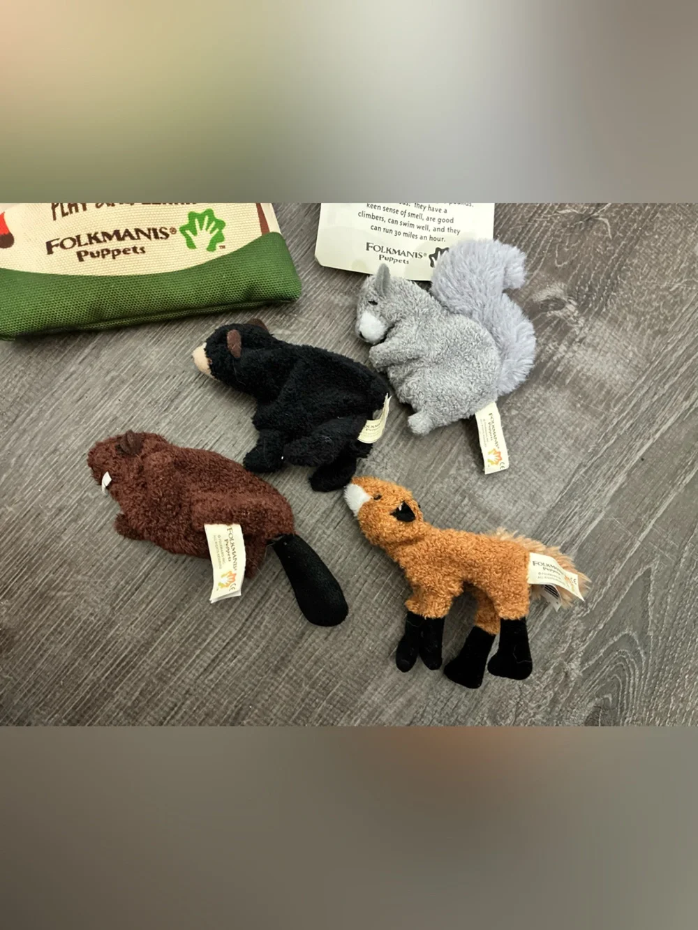 Folkmanis Woodland Animal Finger Puppets Montessori Fox Bear Beaver Squirrel